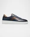 Magnanni Men's Phoenix Leather Low-top Sneakers In Navy/brown