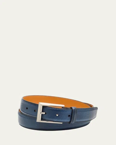 Magnanni Men's Rocas Burnished Leather Belt In Navy Texure