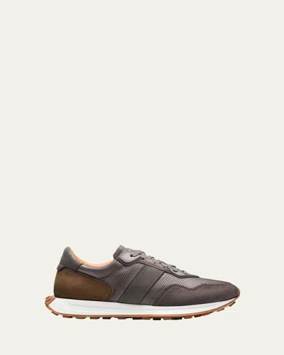 Magnanni Xl Grafton Leather And Suede Low-top Trainers In Grey/other