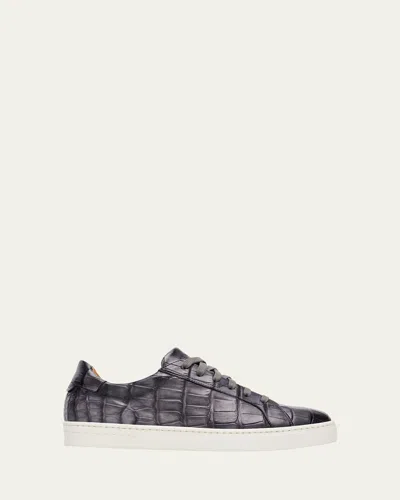 Magnanni Men's Saeta Matte Alligator Low-top Sneakers In Gray