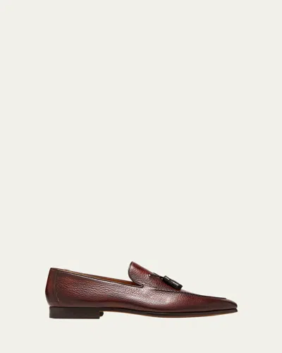 Magnanni Men's Seneca Grained Leather Tassel Loafers In Mid Brown