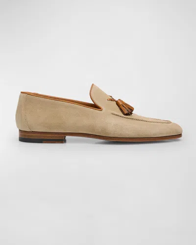 Magnanni Men's Seneca Suede Tassel Loafers In Cream