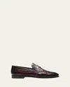 Magnanni Men's Vicente Croc Leather Penny Loafers In Brown