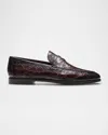 Magnanni Men's Vicente Croc Leather Penny Loafers In Brown