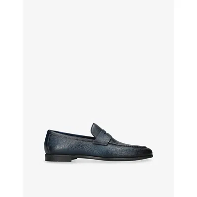 Magnanni Mens Navy Diezma Leather Penny Loafers Eur 42 / 8 Uk In Blue