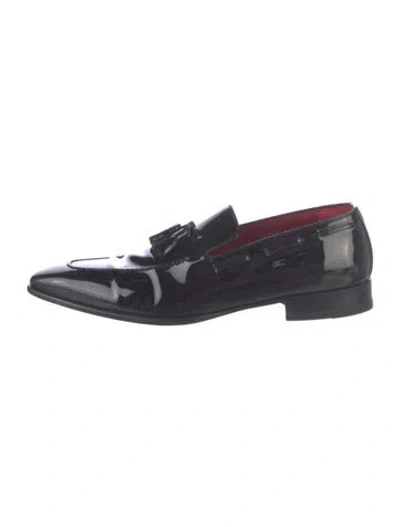 Pre-owned Magnanni Patent Leather Tassel Accents Loafers In Black