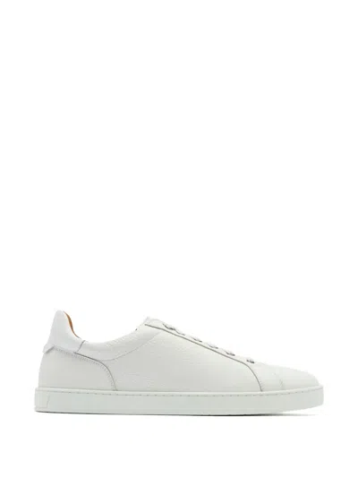 Magnanni Pebbled-leather Elastic-lace Sneakers In White