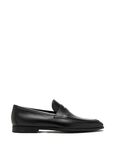 Magnanni Perforated Penny Loafers In Black