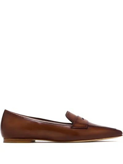 Magnanni Pointed-toe Penny Loafers In Brown