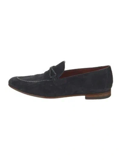 Pre-owned Magnanni Suede Braided Accents Loafers In Blue