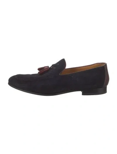 Pre-owned Magnanni Suede Braided Accents Loafers In Blue