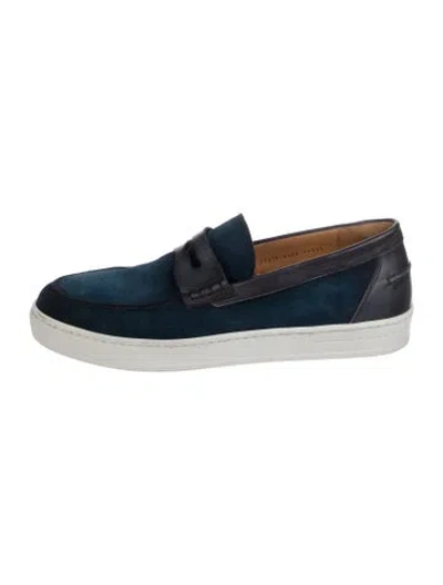 Pre-owned Magnanni Suede Dress Loafers In Blue