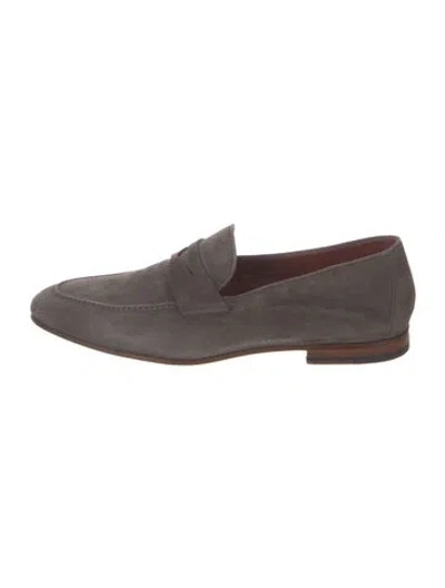 Pre-owned Magnanni Suede Dress Loafers In Gray