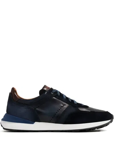 Magnanni Suede Leather-panel Sneakers In Blue