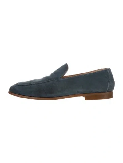 Pre-owned Magnanni Suede Leather Trim Embellishment Loafers In Blue