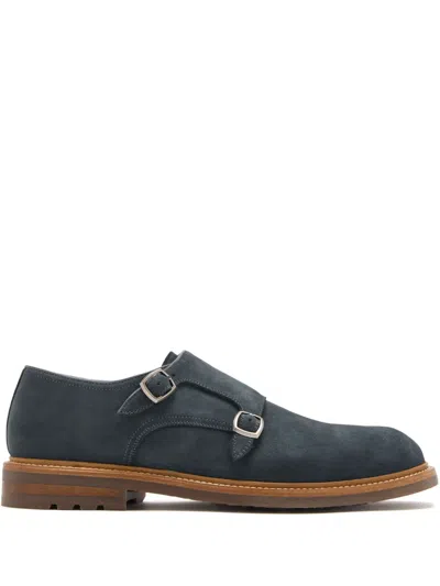 Magnanni Suede Monk Shoes In Blue