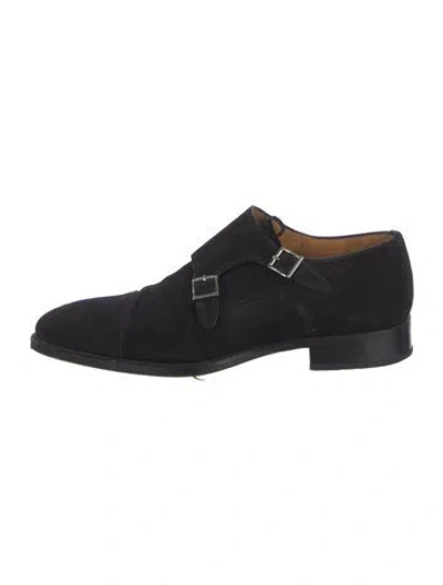 Pre-owned Magnanni Suede Monk Straps In Black