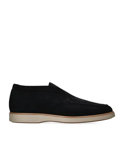 Magnanni Paraiso Tonal-stitching Suede Mid-top Loafers In Navy