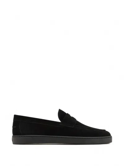 Magnanni Suede Penny Loafers In Black