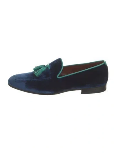 Pre-owned Magnanni Velvet Tassel Accents Loafers In Blue