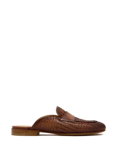 Magnanni Woven Leather Mules In Brown