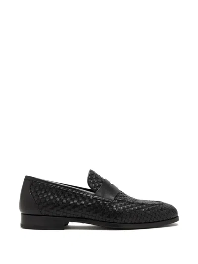 Magnanni Heracio Woven Leather Penny Loafers In Black