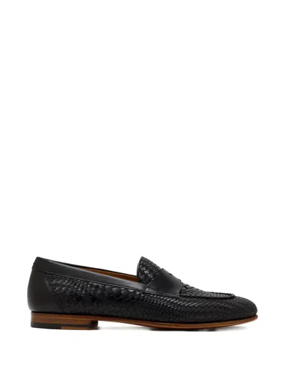 Magnanni Woven Penny Loafers In Black