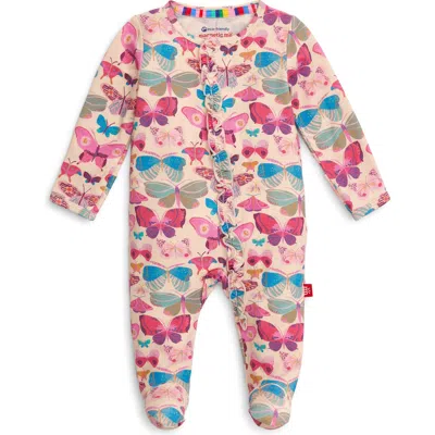 Magnetic Me Babies'  All A-flutter Butterfly Print Footie In Pink