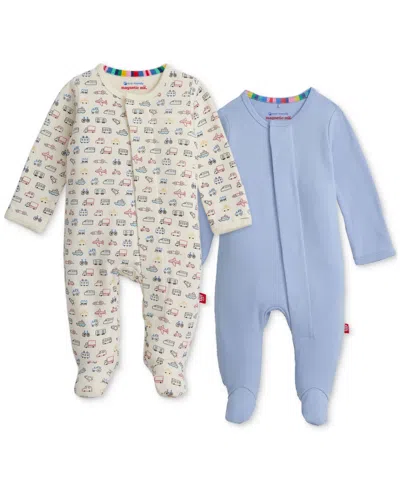 Magnetic Me Baby Cotton Footed Coveralls, 2 Pack In Blue