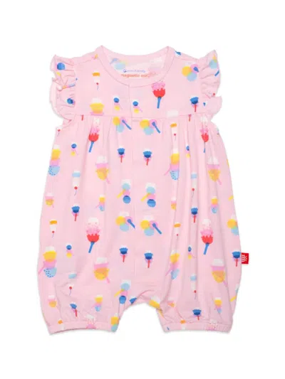 Magnetic Me Baby Girl's Sundae Print Bubble Coveralls In Pink
