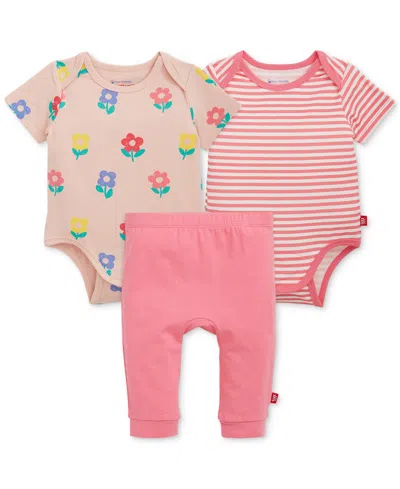 Magnetic Me Baby Girls' Short-sleeve Bodysuit And Pants, 3-piece Set In Multi