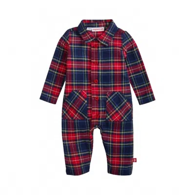 Magnetic Me Kids' Boy's Holiday Plaid Flannel Patch Pocket Romper In Red