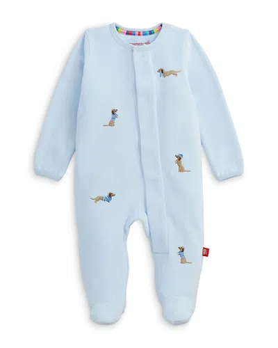 Magnetic Me Boys Embroidery Dogs Blue Footie - Baby