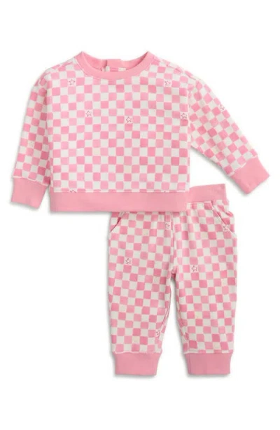 Magnetic Me Babies'  Checkerboard Brushed Fleece Magnetic Sweatshirt & Joggers Set In Pink