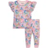 Magnetic Me Floral Ruffle Shoulder Fitted Two-piece Pajamas In Lily