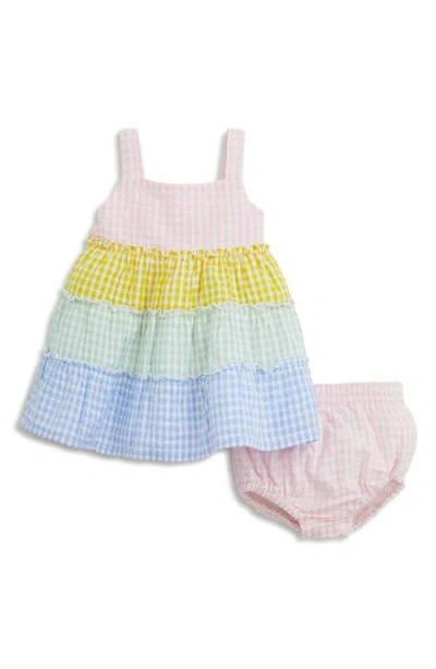 Magnetic Me Babies'  Gingham Tiered Cotton Sundress & Bloomers Set In Multi