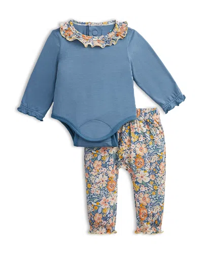 Magnetic Me Girls' Floral Ruffled Bodysuit And Pant Set - Baby In Blue