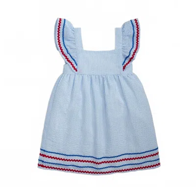 Magnetic Me Girls' Seersucker Striped Flutter Sleeve Magnetic Dress - Little Kid, Big Kid In Multi