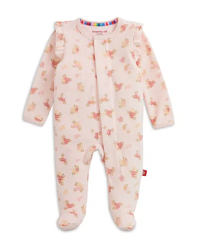 Magnetic Me Girls' Printed Velour Footie - Baby In Pink