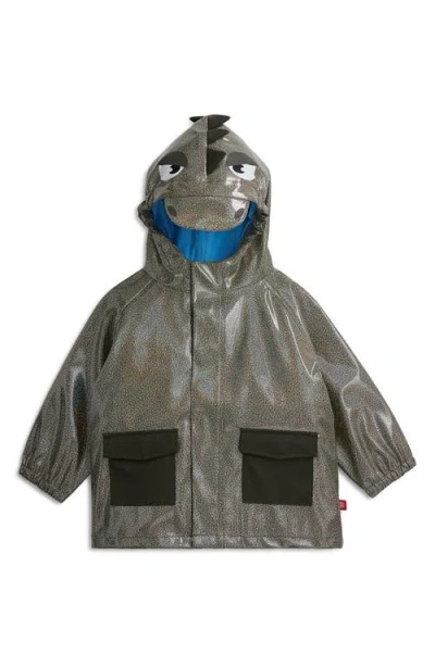 Magnetic Me Babies'  Kids' Dino Sparkle Water Resistant Hooded Raincoat In Gray