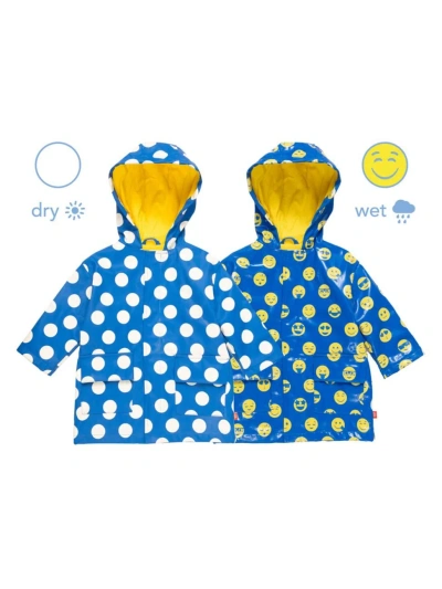 Magnetic Me Little Kid's & Kid's Polka Dot & Emoji Raincoat In Blue Lolite