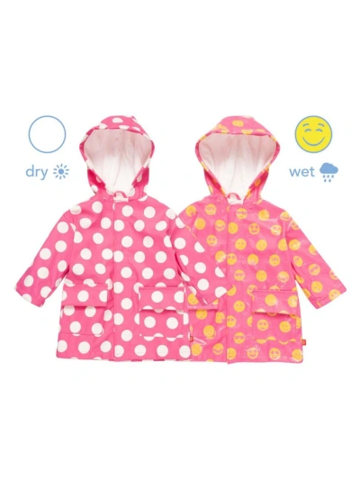 Magnetic Me Little Kid's & Kid's Polka Dot Emoji Magnetic Raincoat In Azalea Pink