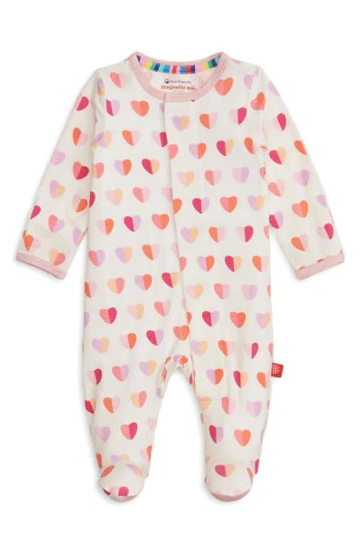 Magnetic Me Babies'  Pink Hearts Magnetic Modal Footie In Animal Print