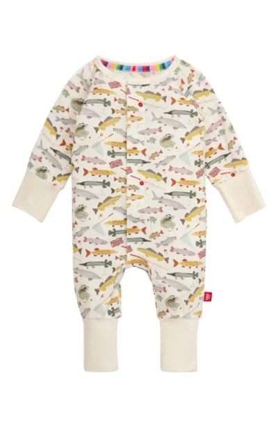 Magnetic Me Babies'  Reel Good Time Fish Print Magnetic Convertible Romper In White