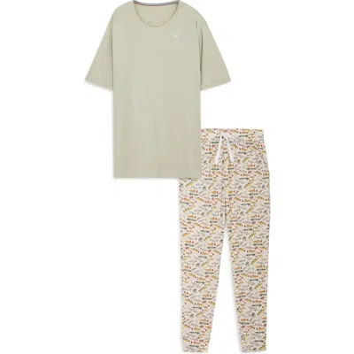 Magnetic Me Reel Good Time Stretch Modal Pajamas In Green/white Multi