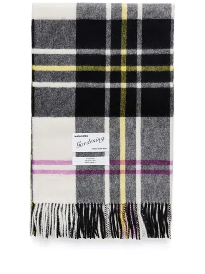 Magniberg Black Tartan Wool Blanket In White