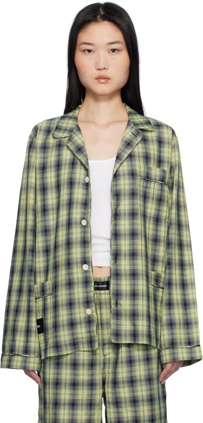 Magniberg Green Rodeo Pyjama Shirt In Neon Yellow Check