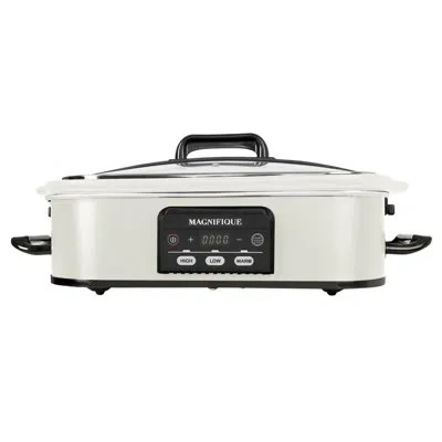 Magnifique 4 Quart Casserole Programmable Slow Cooker With Oven Safe Ceramic Baking Dish In White