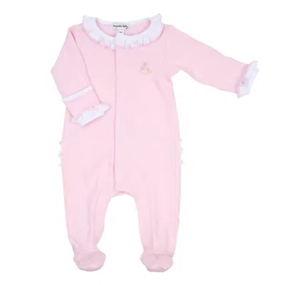 Magnolia Baby Kids' Baby's Hope Rose Spring Embroidered Ruffle Footie In Pink