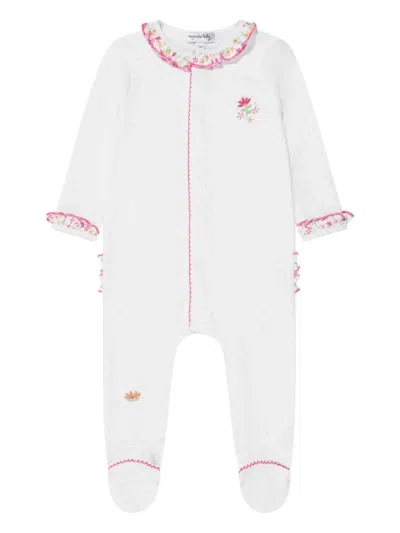 Magnolia Baby Babies' Floral-embroidery Ruffled Pajama In White